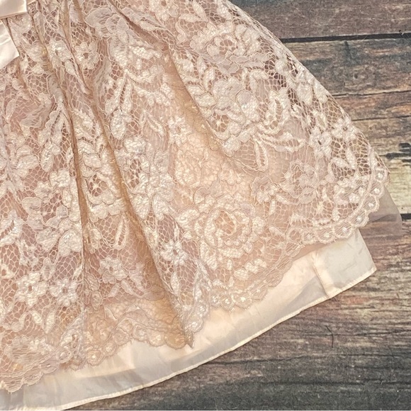 Bonnie Jean Girls Size 5 Taupe Blush Bow Embroidered Lace Floral Ballerina Dress - Picture 5 of 8